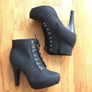 Black lace up ankle booties